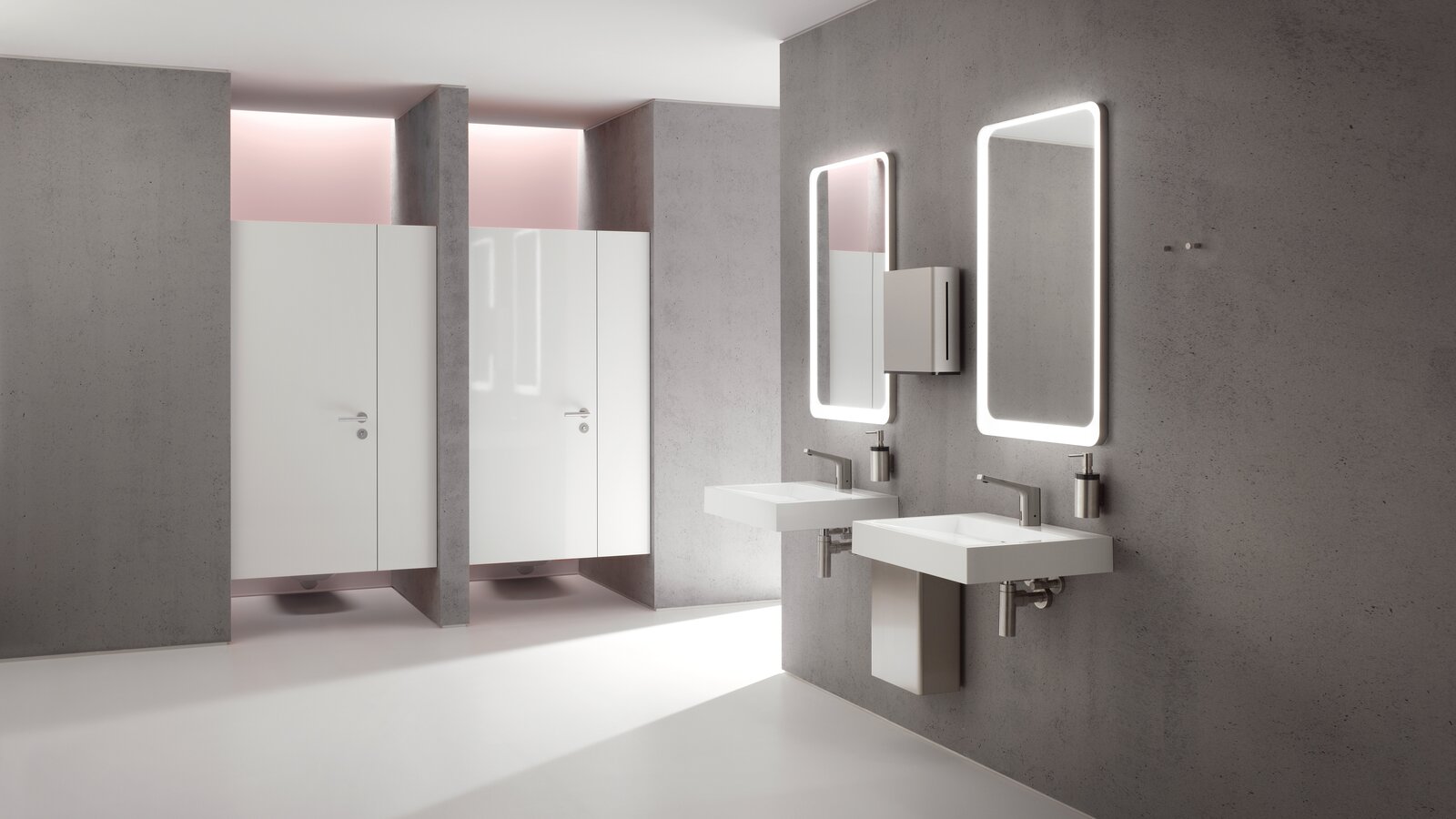 Public WC equipped with HEWI System 162 in satin stainless steel